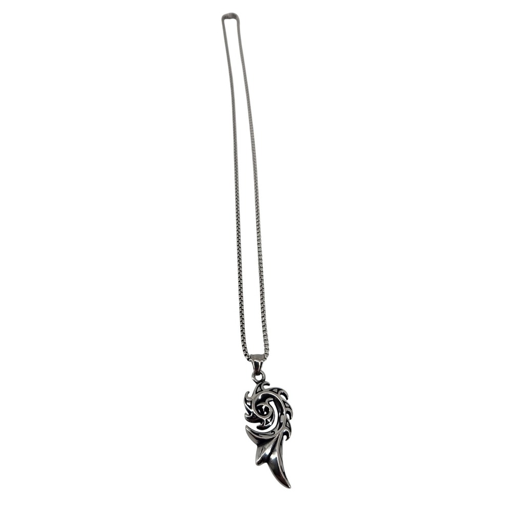 Mens Silver Tribal Flame‎ Pendant Necklace Stainless Steel Chain
